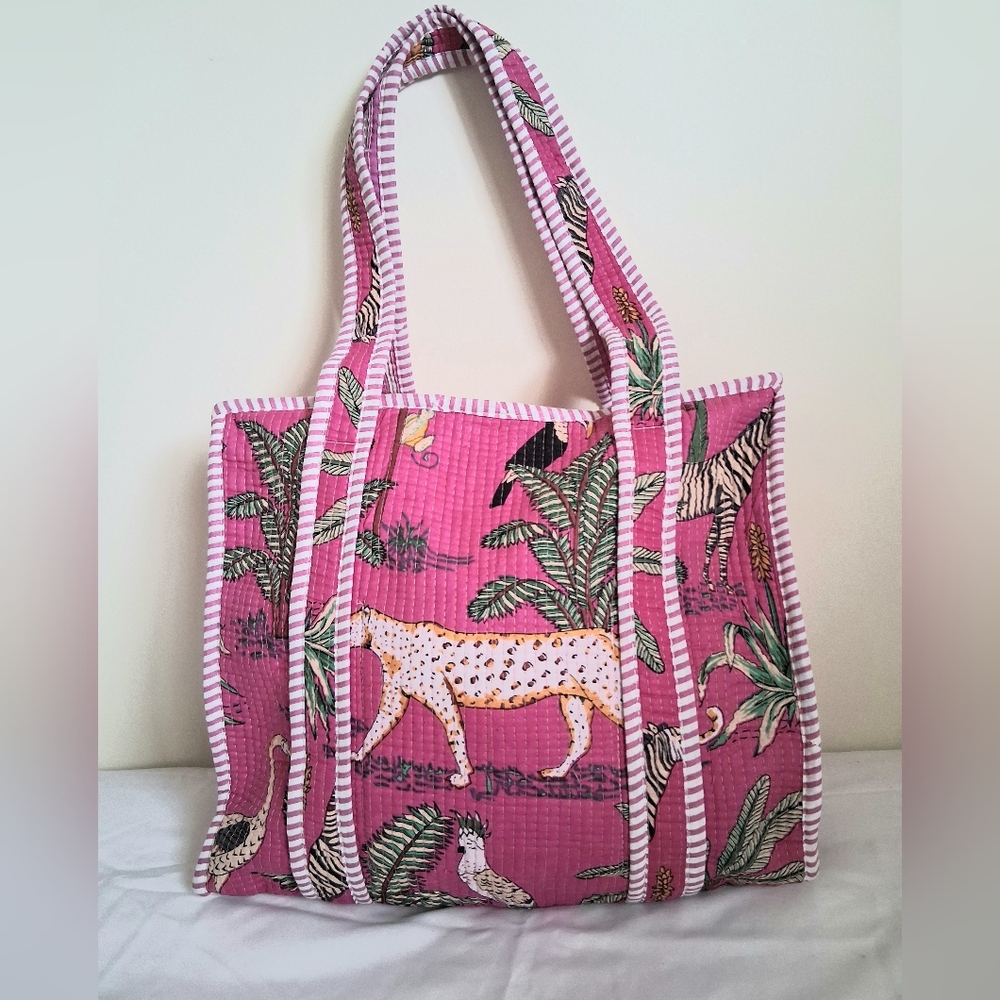 FUSCHIA PINK ANIMAL PRINT TOTE BAG